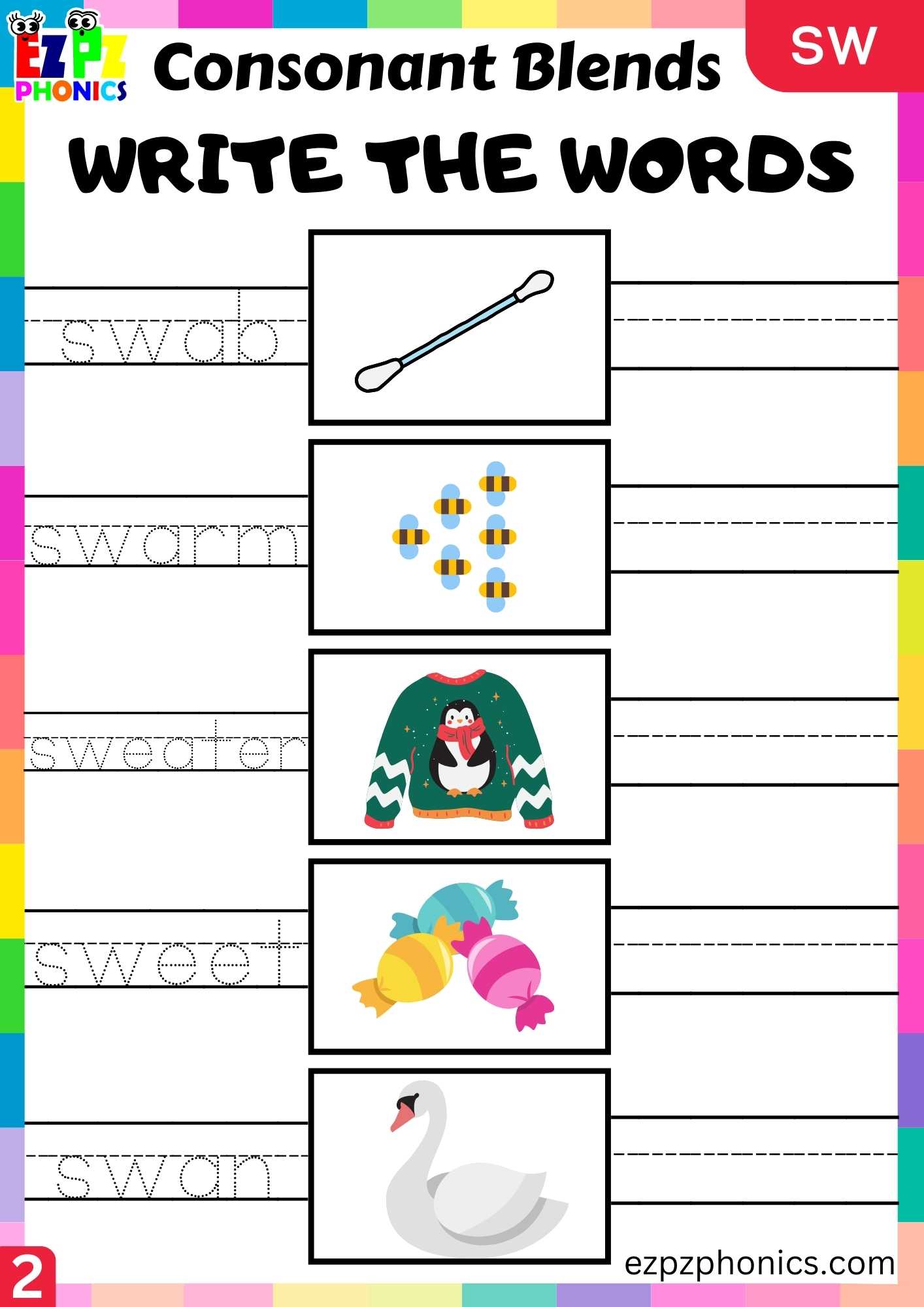 Group2 SW Words Write The Words Phonics Consonant Blends Worksheet